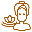 Person with lotus flower, minimalist line art.