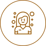Outlined person with stars and circles icon.