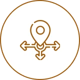 Map pin with three directional arrows.