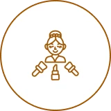 Person surrounded by beauty products icons.